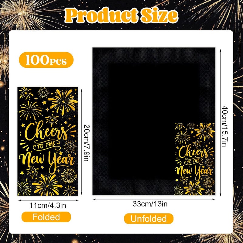 IANFEPH 100Pcs New Year's Eve Napkins - Disposable Black Gold Foil Dinner Napkins for Christmas Birthday Cocktail Party Celebrations Decor - Image 4